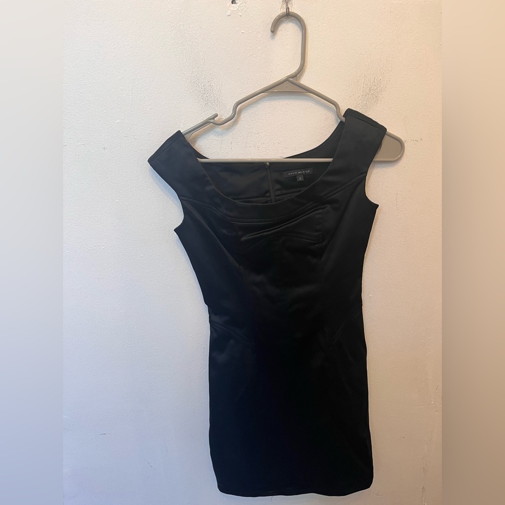 David Meister Cap Sleeve Faux Leather Dress Black Size 2